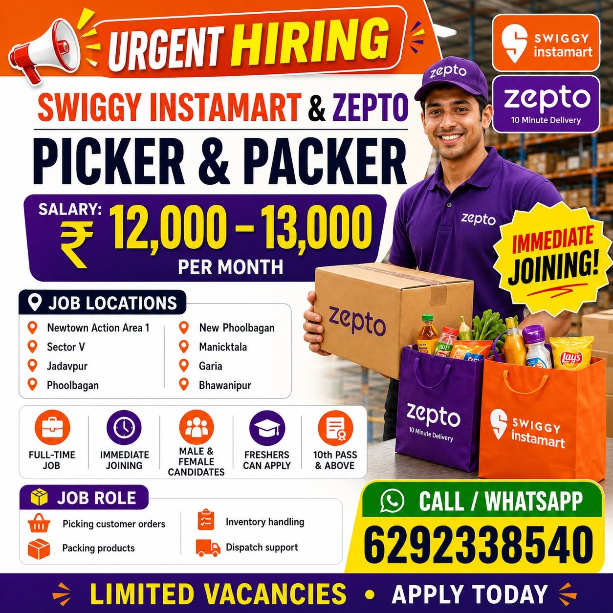 Picker & Packer – Swiggy Instamart & Zepto hiring poster