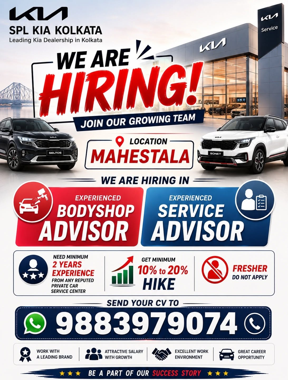 Bodyshop Advisor / Service Advisor – SPL KIA Kolkata hiring poster